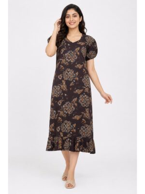 Women's Cotton Frock Nighty - Burgundy