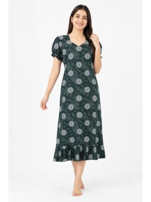 Women's Cotton Frock Nighty - Green