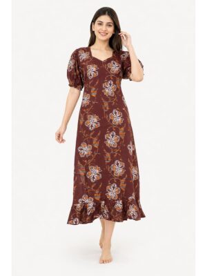 Women's Cotton Frock Nighty - Maroon