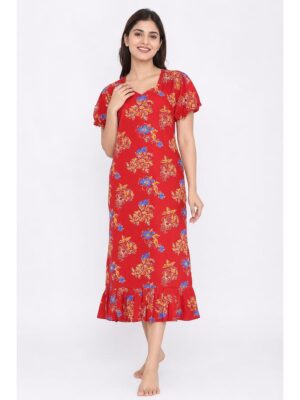 Women's Cotton Frock Nighty - Red