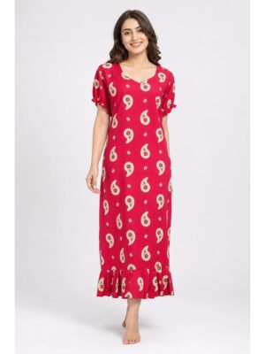 Women's Cotton Frock Nighty - Raspberry
