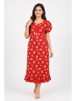 Women's Cotton Zip Frock Nighty - Red