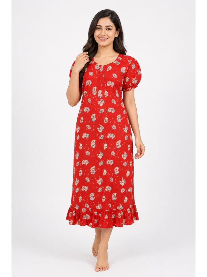 Women's Cotton Zip Frock Nighty - Red