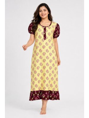 Women's Cotton Zip Frock Nighty - Yellow
