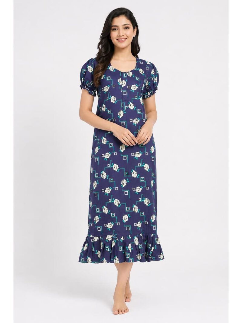 W-NY-498-26-VL-XXL_front Women's Cotton Zip Frock Nighty - Violet