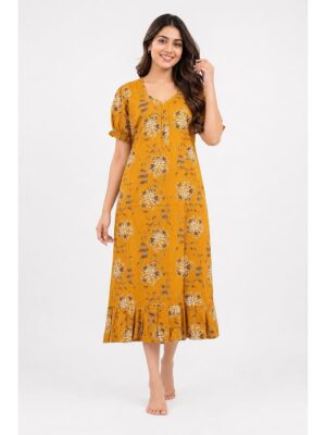 Women's Cotton Zip Frock Nighty - Amber