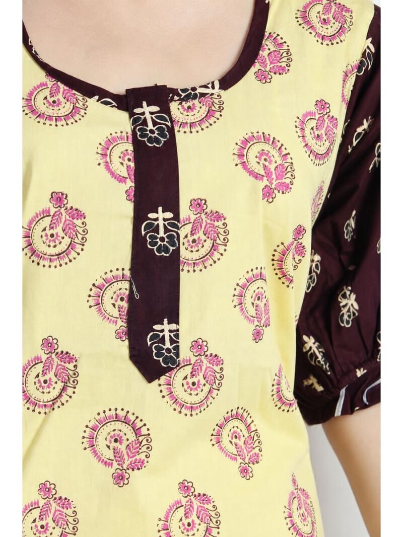 Women's Cotton Zip Frock Nighty - Yellow