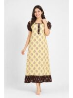Women's Cotton Zip Frock Nighty - Yellow