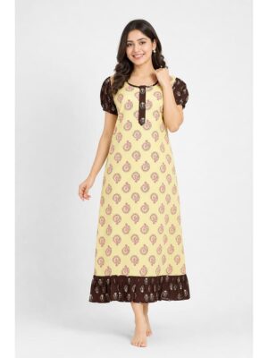 Women's Cotton Zip Frock Nighty - Yellow