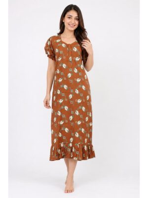 Women's Cotton Zip Frock Nighty - Tangerine