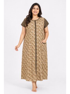 Women’s Front Full Open Cotton Nighty - Cream