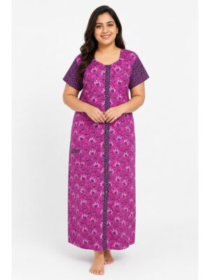 Women’s Front Full Open Cotton Nighty - Cerise