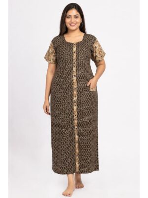 Women’s Front Full Open Cotton Nighty - Brown