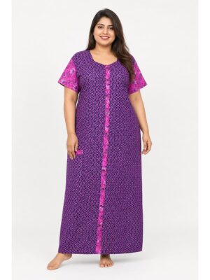 Women’s Front Full Open Cotton Nighty - Purple
