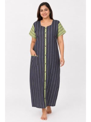 Women’s Front Full Open Cotton Nighty - Navy Blue