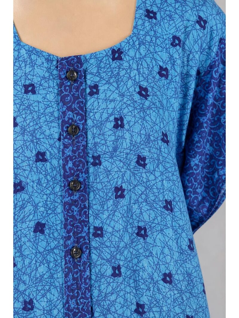 Women’s Front Full Open Cotton Nighty - Blue