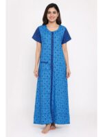 W-NY-512-01-BL-XXL_front Women’s Front Full Open Cotton Nighty - Blue