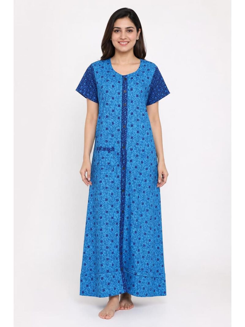 W-NY-512-01-BL-XXL_front Women’s Front Full Open Cotton Nighty - Blue