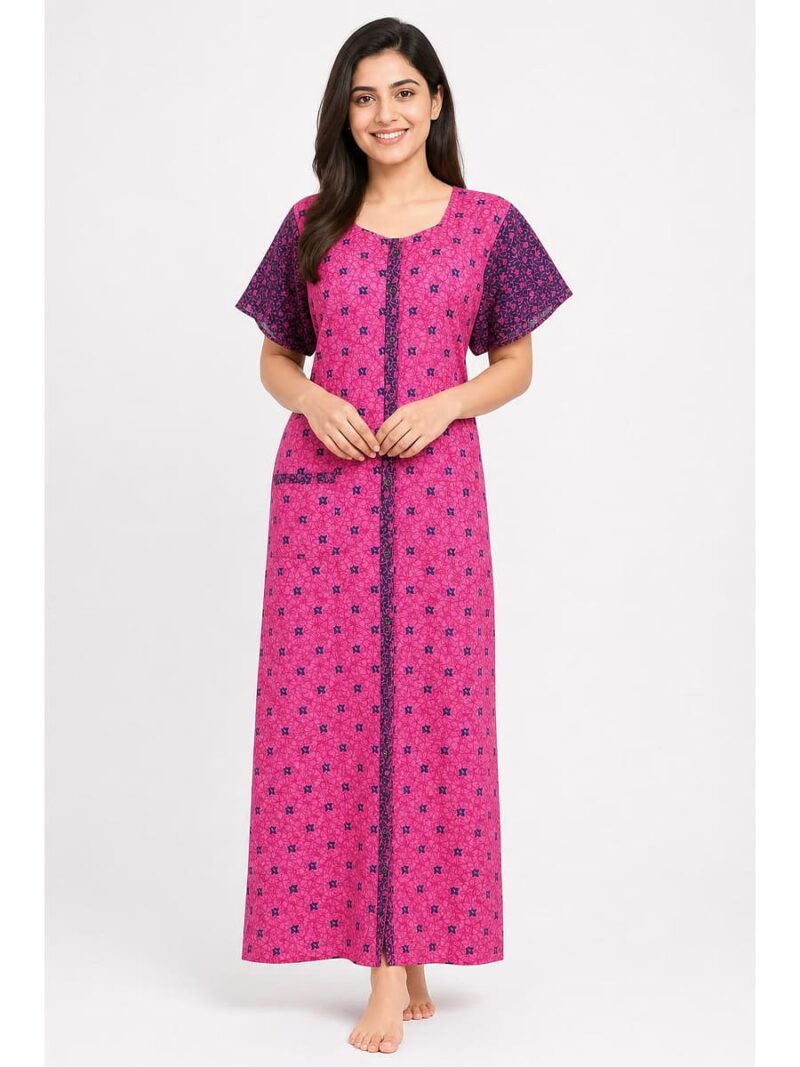 front open night dress for ladies Women's Full Cotton Nighty – Pink blank canvas