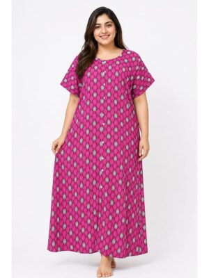 Women’s Front Full Open Cotton Nighty - Pink