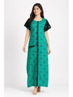 Women’s Front Full Open Cotton Nighty - Green