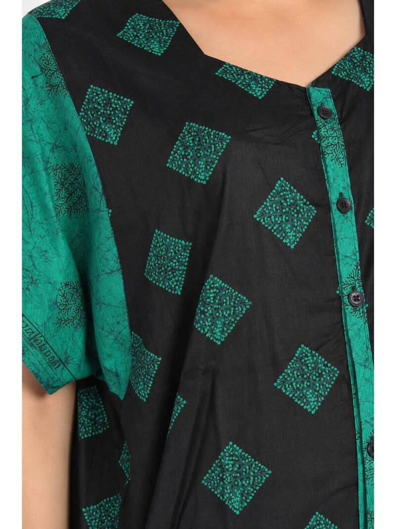 Women’s Front Full Open Cotton Nighty - Black