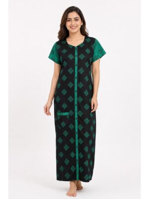 Women’s Front Full Open Cotton Nighty - Black