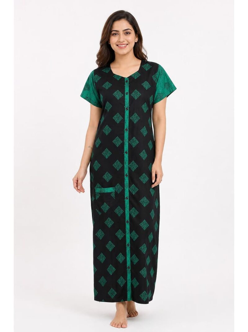 W-NY-515-04-BK-XXL_front Women’s Front Full Open Cotton Nighty - Black