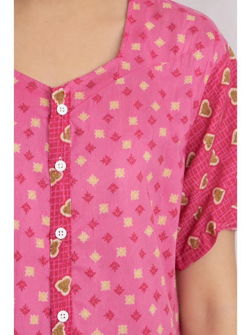 Women’s Front Full Open Cotton Nighty - Pink