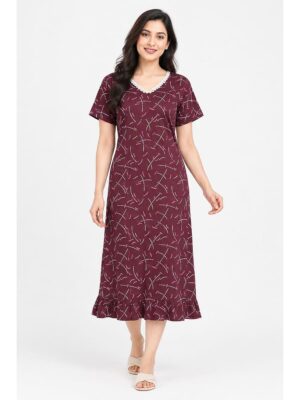 Women's Cotton Printed Frock Nighty – Cerise