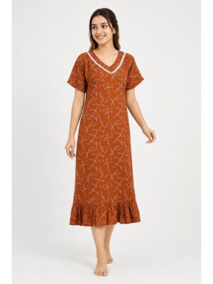 Women's Cotton Printed Frock Nighty – Tangerine