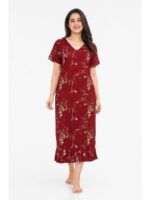 W-NY-516-06-RD-XL_front Women's Cotton Printed Frock Nighty – Red