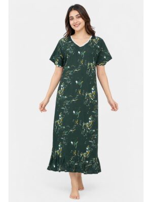 Women's Cotton Printed Frock Nighty – Green