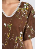 Women's Cotton Printed Frock Nighty – Brown