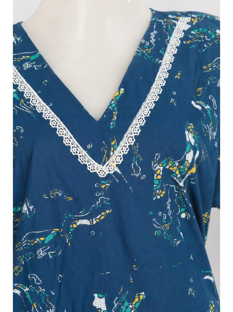 Women's Cotton Printed Frock Nighty – Teal