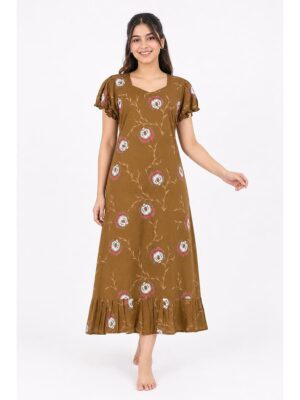 Women's Cotton Frock Nighty - Brown