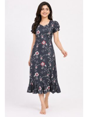 Women's Cotton Frock Nighty - Grey