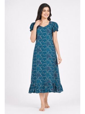 Women's Cotton Frock Nighty - Teal