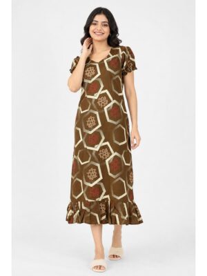 Women's Cotton Frock Nighty - Brown