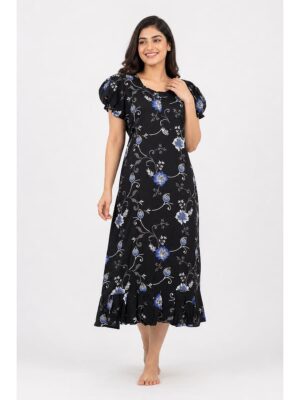 Women's Cotton Zip Frock Nighty - Black