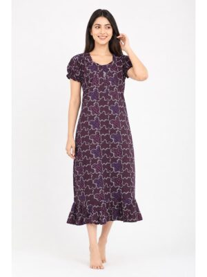 Women's Cotton Zip Frock Nighty - Purple
