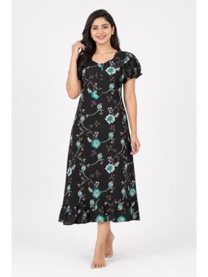 Women's Cotton Zip Frock Nighty - Coffee