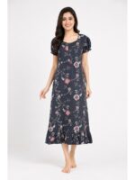 W-NY-517-22-GY-M_front Women's Cotton Zip Frock Nighty - Grey