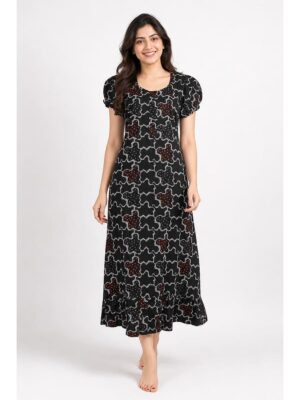 Women's Cotton Zip Frock Nighty - Black