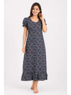 Women's Cotton Zip Frock Nighty - Grey
