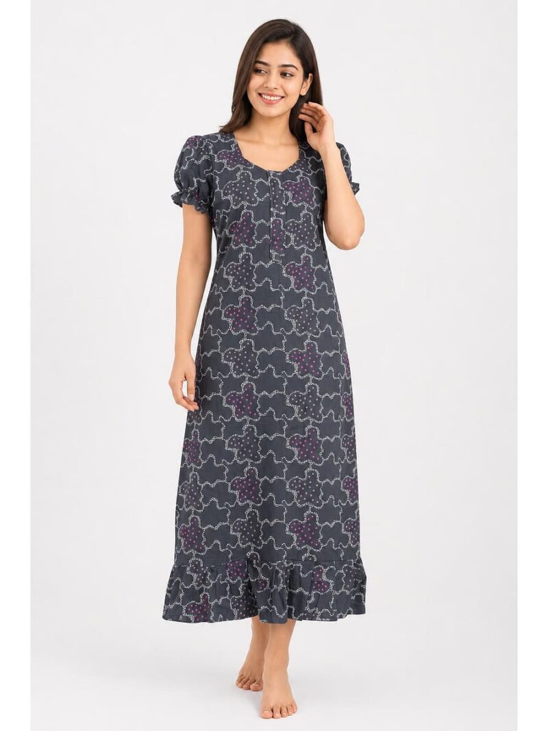 Women's Cotton Zip Frock Nighty - Grey