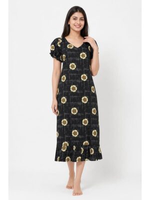 Women's Cotton Frock Nighty - Black