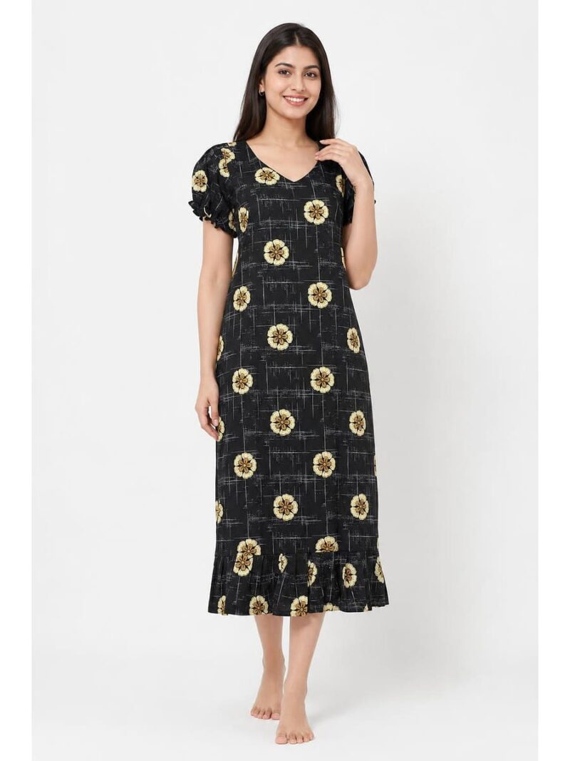 Women's Cotton Frock Nighty - Black