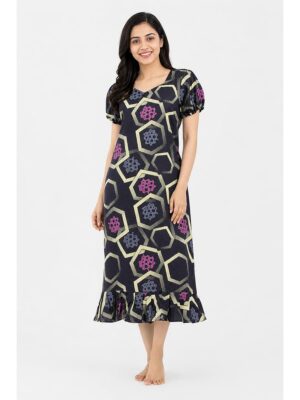Women's Cotton Frock Nighty - Navy Blue