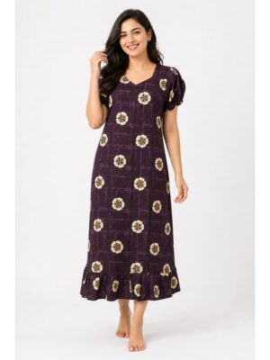 Women's Cotton Frock Nighty - Purple